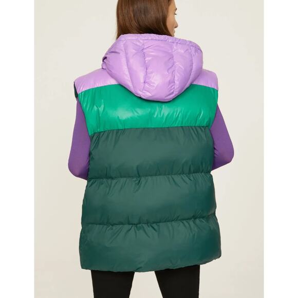 OOF Colorblock Oversized Puffer Vest Green Purple Size 2 Pockets Oversized $378 - Picture 2 of 11